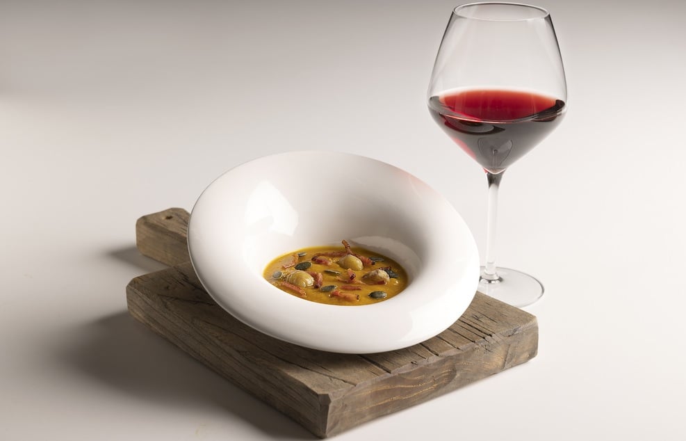 Squash and chestnut cream with crunchy Speck