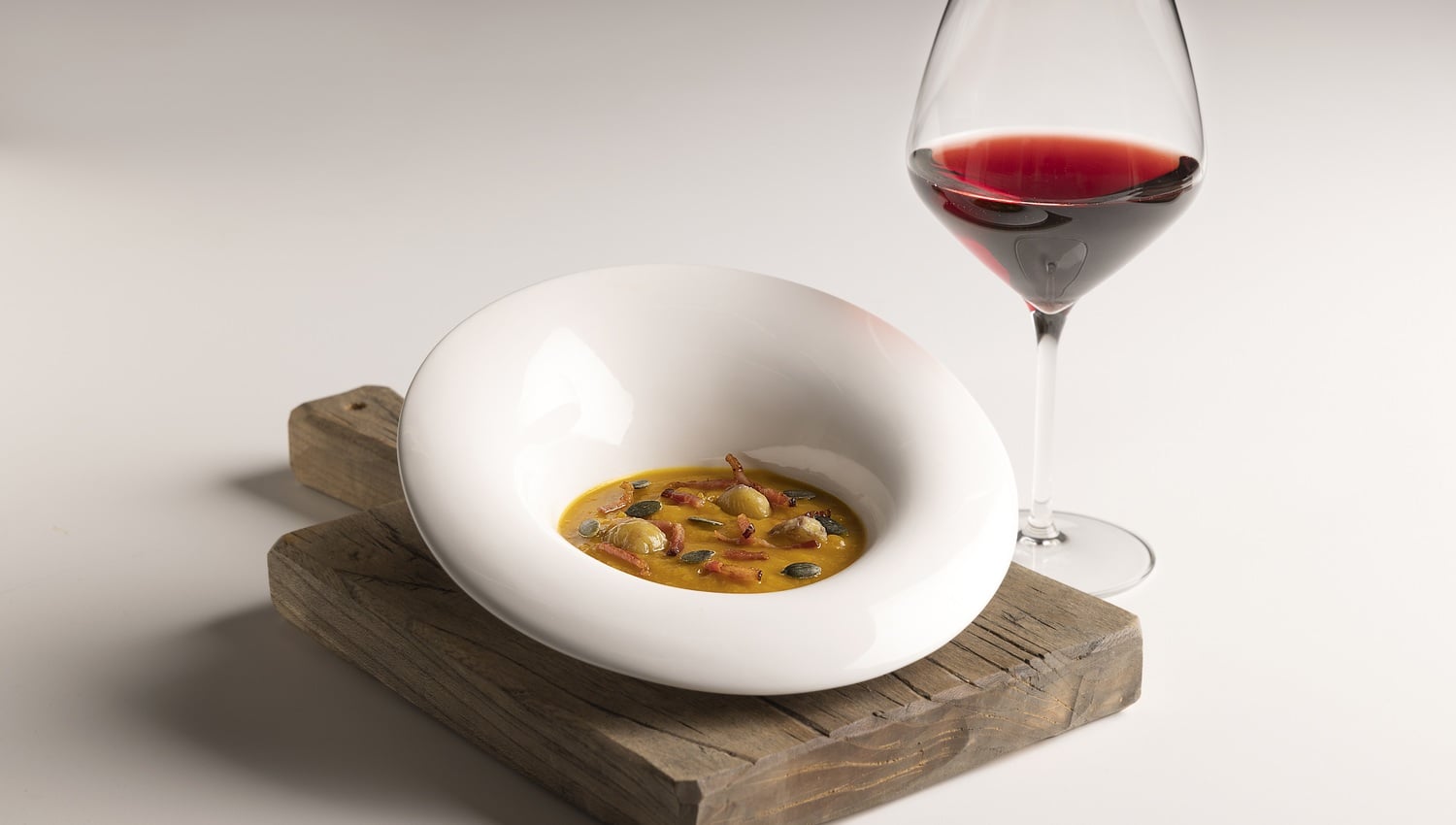 Squash and chestnut cream with crunchy Speck