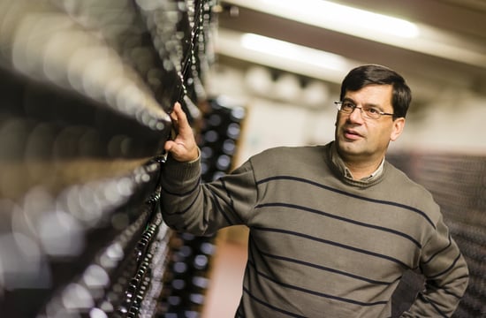 Josef Romen, president of the Association of Alto Adige Sparkling Wine Producers, in the wine cellar.